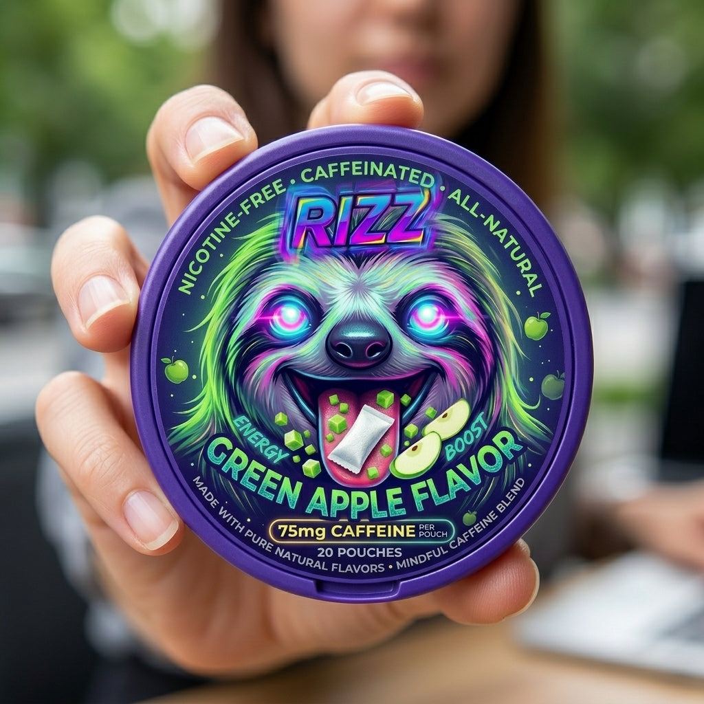 RIZZ - Nikotinmentes | Természetes energia | 75mg koffein | 200mg Oroszlánsörény gomba | Zöldalmás